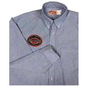 Red‎ Kap Button Down Shirt Mens 16.5-33 Blue Harley Davidson Patch SR70LB6